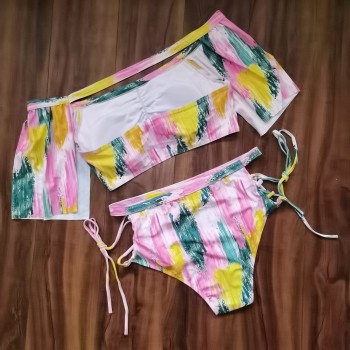 Off Should Two Piece Swimsuit Woman Swimwear Lace Up High Waist Bathing Suit 2021 Beach May Female Tankini Set Flounce Bikini